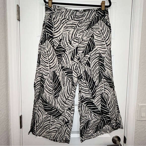 Cynthia Rowley Linen Pull On Leaf Print Wide Leg Ankle Pants - Picture 1 of 7